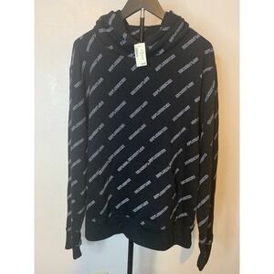 NWT Aeropostale Men's Medium Influencer All Over Print Hoodie Black AOP Script